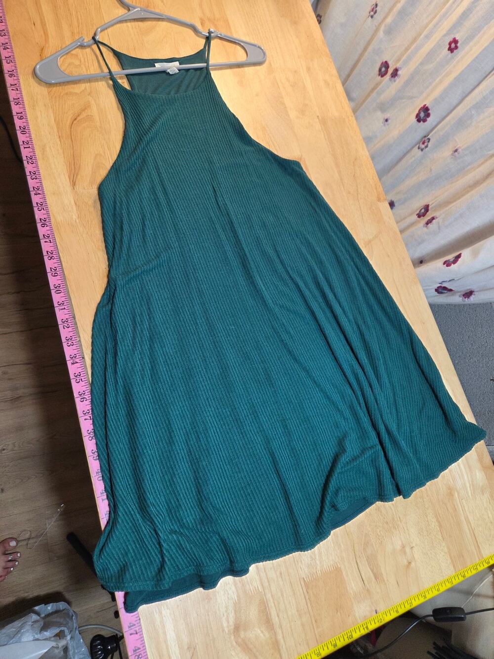 Silence + Noise emerald green sleeveless A-line jersey knit ribbed dress medium